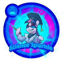Size: 899x888 | Tagged: safe, artist:icychamber, character:twilight sparkle, species:pony, species:unicorn, clothing, female, goggles, graduation cap, hat, lab coat, science, simple background, solo, text, transparent background