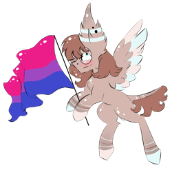 Size: 1000x1000 | Tagged: safe, artist:hunterthewastelander, oc, oc only, species:pegasus, species:pony, bisexual pride flag, blushing, colored hooves, ear fluff, flag, glasses, hoof hold, impossibly large ears, pegasus oc, pride, pride flag, rearing, simple background, transparent background, wings, ych result
