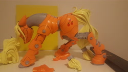 Size: 5312x2988 | Tagged: safe, artist:simplesample, artist:v747, character:applejack, species:earth pony, species:pony, 3d, 3d print, 3d printed, applebot, eyes closed, female, mare, photo, solo, wip