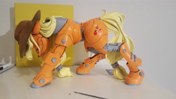 Size: 5312x2988 | Tagged: safe, artist:simplesample, artist:v747, character:applejack, species:earth pony, species:pony, 3d, 3d print, 3d printed, applebot, eyes closed, female, mare, photo, solo