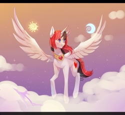 Size: 1280x1177 | Tagged: safe, artist:emily-826, oc, species:alicorn, species:pony, cloud, female, mare, moon, solo, sun