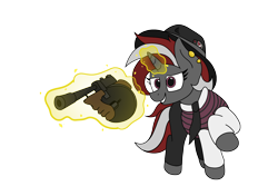 Size: 4504x3000 | Tagged: safe, artist:aaathebap, oc, oc only, oc:lucky hoof, species:pony, species:unicorn, fallout equestria, fallout equestria oc, gangster, levitation, mafia, magic, simple background, telekinesis, tommy gun, transparent background