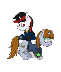 Size: 2550x3000 | Tagged: safe, artist:aaathebap, oc, oc only, oc:blackjack, oc:littlepip, species:pony, species:unicorn, fallout equestria, fallout equestria: project horizons, clothing, cute, fallout, fanfic, fanfic art, female, hooves, horn, mare, pipbuck, simple background, transparent background, vault security armor, vault suit