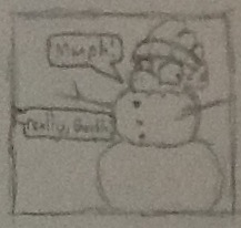Size: 217x206 | Tagged: safe, artist:tarkan809, character:garble, character:smolder, character:spike, christmas, clothing, head, holiday, i'm so sorry, monochrome, snowman, traditional art, winter outfit