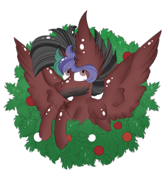 Size: 791x830 | Tagged: safe, artist:hunterthewastelander, oc, oc only, oc:rimfire cazador, species:alicorn, species:pony, alicorn oc, bust, christmas wreath, commission, ear fluff, male, simple background, solo, spread wings, stallion, trans male, transgender, transparent background, wings, wreath, ych example, your character here