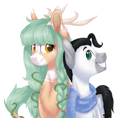 Size: 1763x1712 | Tagged: safe, artist:doekitty, oc, oc only, oc:forest keeper, oc:thomas, species:pony, antlers, clothing, hybrid, male, scarf, simple background, stallion, transparent background