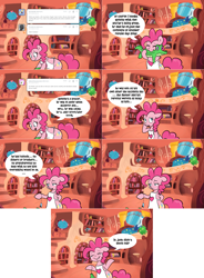 Size: 2094x2846 | Tagged: safe, artist:pippy, character:gummy, character:pinkie pie, species:pony, apron, clothing, golden oaks library, pinkiepieskitchen, teary eyes
