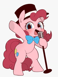 Size: 983x1308 | Tagged: safe, artist:manachaaaaaaaa, character:pinkie pie, species:earth pony, species:pony, armpits, bipedal, clothing, female, hat, mare, microphone, solo, top hat