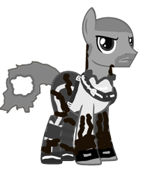 Size: 1060x1292 | Tagged: safe, alternate version, artist:kayman13, base used, edit, species:pony, 1000 hours in ms paint, angry, backpack, beard, belt, belt buckle, black and white, buckle, buzz cut, clothing, cole macgrath, color edit, colored, facial hair, fingerless gloves, gloves, grayscale, hole in tail, infamous, jacket, monochrome, pants, phone, phone on strap, pocket, pocket on strap, ponified, shoes, simple background, strap, strap buckle, transparent background, vains, vector, vector edit