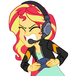 Size: 1543x1619 | Tagged: safe, artist:lifes-remedy, character:sunset shimmer, episode:game stream, g4, my little pony: equestria girls, my little pony:equestria girls, spoiler:eqg series (season 2), angry, clothing, controller, eyes closed, female, jacket, moments before disaster, moments before ragequit, psycho gamer sunset, rageset shimmer, simple background, solo, teeth, transparent background, vector