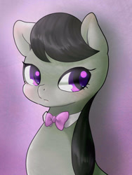 Size: 1200x1600 | Tagged: safe, artist:ayahana, character:octavia melody, species:earth pony, species:pony, bow tie, bust, cute, female, mare, pixiv, portrait, purple background, simple background, solo, tavibetes