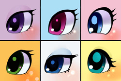 Size: 900x600 | Tagged: safe, artist:ayahana, character:applejack, character:fluttershy, character:pinkie pie, character:rainbow dash, character:rarity, character:twilight sparkle, close-up, cute, eye, face, mane six, pixiv