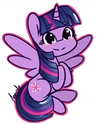 Size: 1280x1637 | Tagged: safe, artist:lilliesinthegarden, character:twilight sparkle, character:twilight sparkle (alicorn), species:alicorn, species:pony, beanbrows, chibi, cute, eyebrows, female, heart eyes, hooves to the chest, mare, simple background, solo, spread wings, twiabetes, white background, wingding eyes, wings