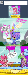Size: 1280x3357 | Tagged: safe, artist:pippy, character:pinkie pie, character:spike, species:pony, apron, clothing, crystal, pinkiepieskitchen, twilight's castle