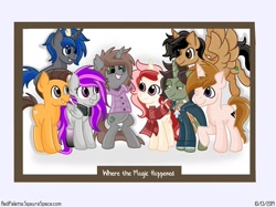 Size: 1280x958 | Tagged: safe, artist:redpalette, oc, oc:cotton rose, oc:red palette, species:alicorn, species:earth pony, species:pegasus, species:pony, species:unicorn, alicorn oc, cute, framed picture, friends, group photo, smiling
