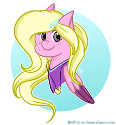 Size: 1010x1094 | Tagged: safe, artist:redpalette, oc, oc only, species:pegasus, species:pony, blonde, bust, clothing, cute, female, hairclip, jacket, mare, pink, portrait, smiling