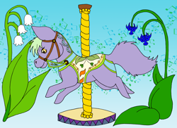 Size: 3336x2424 | Tagged: safe, artist:chili19, oc, oc only, carousel, flower, harness, micro, music notes, saddle, solo, tack
