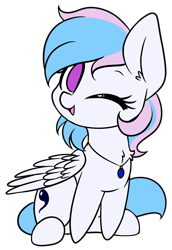Size: 737x1073 | Tagged: safe, artist:acersiii, oc, oc only, oc:starburn, species:pegasus, species:pony, jewelry, looking at you, necklace, one eye closed, simple background, solo, transparent background, wink