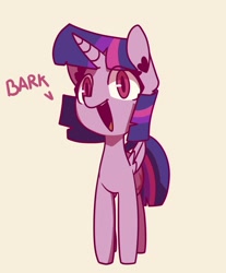 Size: 2484x2994 | Tagged: safe, artist:bloodatius, character:twilight sparkle, character:twilight sparkle (alicorn), species:alicorn, species:pony, bark, behaving like a dog, cute, dialogue, ear fluff, female, high res, mare, simple background, solo, twiabetes, white background