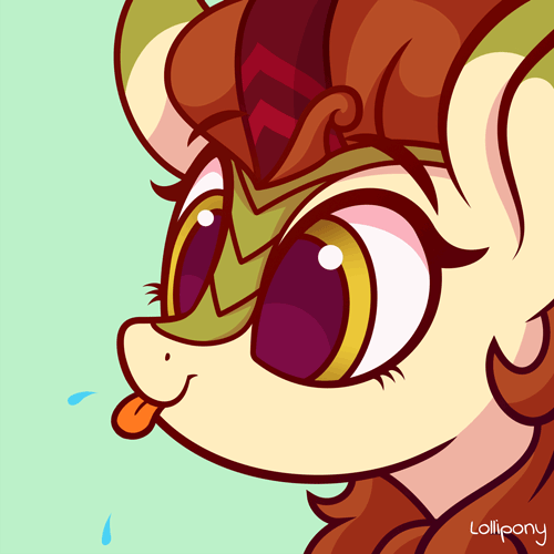 Size: 500x500 | Tagged: safe, artist:lollipony, part of a set, character:autumn blaze, species:kirin, animated, awwtumn blaze, blep, bust, cute, ear fluff, eye shimmer, female, happy, kirinbetes, mare, pbbtt, quadrupedal, raspberry, silly, simple background, smiling, solo, spit, spittle, tongue out, weapons-grade cute, ych result