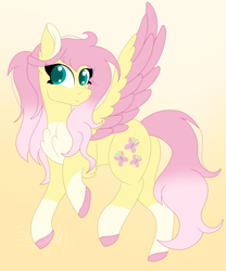 Size: 3000x3600 | Tagged: safe, artist:tomboygirl45, character:fluttershy, species:pony, alternate design, chest fluff, cute, female, high res, shyabetes, solo, two toned wings, wings