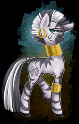 Size: 682x1068 | Tagged: safe, artist:steeve, character:zecora, species:pony, species:zebra, abstract background, female, mare, solo
