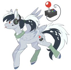 Size: 1648x1621 | Tagged: safe, artist:doekitty, oc, oc:tess, species:pegasus, species:pony, female, headphones, leg warmers, mare, simple background, solo, tongue out, transparent background