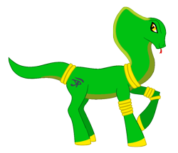 Size: 958x827 | Tagged: safe, artist:chili19, oc, oc only, bracelet, jewelry, male, neck rings, original species, raised hoof, simple background, snake, snake pony, solo, tongue out, transparent background