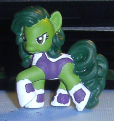 Size: 606x648 | Tagged: safe, artist:chili19, species:earth pony, species:pony, boots, clothing, crossover, custom, female, irl, mare, photo, ponified, raised hoof, she-hulk, shoes, solo, toy
