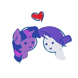 Size: 448x448 | Tagged: safe, artist:lollipony, character:rarity, character:twilight sparkle, species:pony, species:unicorn, ship:rarilight, bust, female, heart, lesbian, shipping, simple background, white background