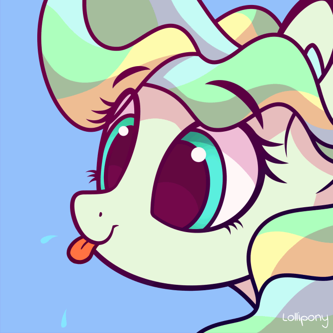 Size: 670x670 | Tagged: safe, artist:lollipony, part of a set, character:vapor trail, species:pegasus, species:pony, g4, :p, animated, blep, blue background, bust, cute, ear fluff, female, gif, mare, pbbtt, portrait, raspberry, silly, silly pony, simple background, solo, spit, tongue out, vaporbetes