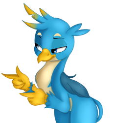 Size: 1172x1245 | Tagged: safe, artist:jbond, artist:tre, edit, character:gallus, species:griffon, color edit, colored, finger gun, finger guns, lidded eyes, male, painting, pointing, smiling, smug, solo