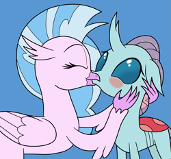 Size: 3185x2961 | Tagged: safe, artist:eagc7, character:ocellus, character:silverstream, species:changeling, species:hippogriff, species:reformed changeling, ship:ocellustream, blushing, female, kissing, lesbian, shipping, simple background