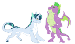 Size: 1024x604 | Tagged: safe, artist:pikokko, character:spike, oc, oc:malachite, parent:spike, parent:twilight sparkle, parents:twispike, species:dracony, species:dragon, father and child, female, gigachad spike, hybrid, interspecies offspring, male, offspring, older, older spike, pony dragon hybrid, simple background, transparent background, winged spike