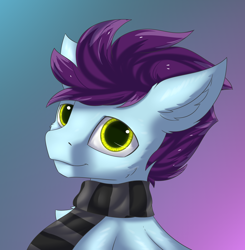 Size: 2832x2895 | Tagged: safe, artist:snowstormbat, oc, oc:tundra, species:pony, bust, clothing, gradient background, looking at you, male, portrait, scarf, solo, stallion
