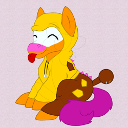 Size: 1100x1100 | Tagged: safe, artist:chili19, oc, oc only, oc:orange sky, species:earth pony, species:pony, clothing, costume, earth pony oc, eyes closed, face paint, hoodie, male, simple background, sitting, solo, stallion, tongue out