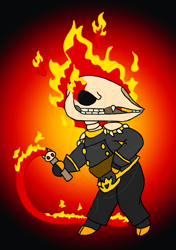 Size: 569x806 | Tagged: safe, artist:chili19, oc, oc only, species:anthro, species:unguligrade anthro, bone, clothing, fire, gradient background, skeleton, skeleton pony, solo, whip