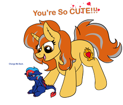 Size: 3000x2585 | Tagged: safe, artist:aaathebap, oc, oc only, oc:centreus feathers, oc:cinderheart, species:dracony, species:dragon, species:pony, adorable distress, commission, cute, duo, female, grumpy, heart, heart eyes, high res, hybrid, lesbian, mare, micro, shrunk, simple background, sitting, transparent background, wingding eyes