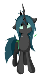 Size: 1456x2336 | Tagged: safe, artist:groomlake, character:queen chrysalis, species:changeling, changeling queen, colored, curved horn, cute, cutealis, female, horn, looking up, love, silly, simple, simple background, solo, spots