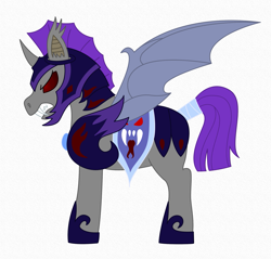 Size: 1967x1878 | Tagged: safe, artist:chili19, oc, oc only, species:alicorn, species:bat pony, species:pony, armor, bat pony alicorn, bat pony oc, fangs, glowing eyes, gritted teeth, helmet, night guard, night guard armor, red eyes, saddle, sharp teeth, simple background, solo, tack, tail wrap, teeth, white background