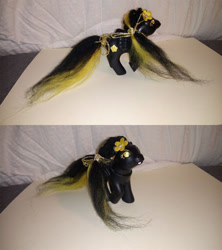 Size: 1229x1382 | Tagged: safe, artist:chili19, oc, oc only, oc:mayflower, species:pegasus, species:pony, custom, duo, female, flower, flower in hair, irl, mare, pegasus oc, photo, toy, wings