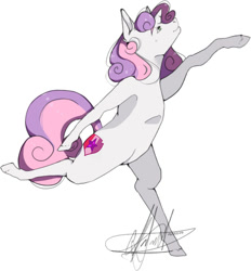 Size: 630x678 | Tagged: safe, artist:ohflaming-rainbow, character:sweetie belle, species:pony, female, older, simple background, solo, standing, standing on one leg, white background