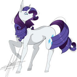 Size: 851x840 | Tagged: safe, artist:ohflaming-rainbow, character:rarity, species:pony, female, raised hoof, simple background, solo, white background