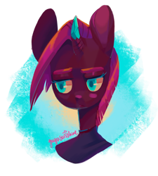 Size: 1280x1423 | Tagged: safe, artist:yuyusunshine, character:tempest shadow, species:anthro, bust, crystal horn, cute, female, horn, portrait, simple background, solo, tempest gets her horn back, tempestbetes, transparent background