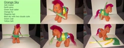 Size: 4112x1612 | Tagged: safe, artist:chili19, oc, oc only, oc:orange sky, species:earth pony, species:pony, braid, clothing, crossover, custom, earth pony oc, irl, lightsaber, male, mouth hold, photo, stallion, star wars, toy, weapon