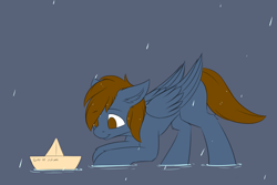 Size: 3144x2102 | Tagged: safe, artist:snowstormbat, oc, oc only, oc:luckpirate, species:pegasus, species:pony, looking up, male, paper boat, rain, simple background, sketch, solo, stallion