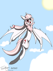 Size: 1920x2560 | Tagged: safe, artist:derpanater, oc, oc only, oc:feather belle, species:pegasus, species:pony, cloud, commission, cute, female, flying, sky, smiling, smiling at you, sun