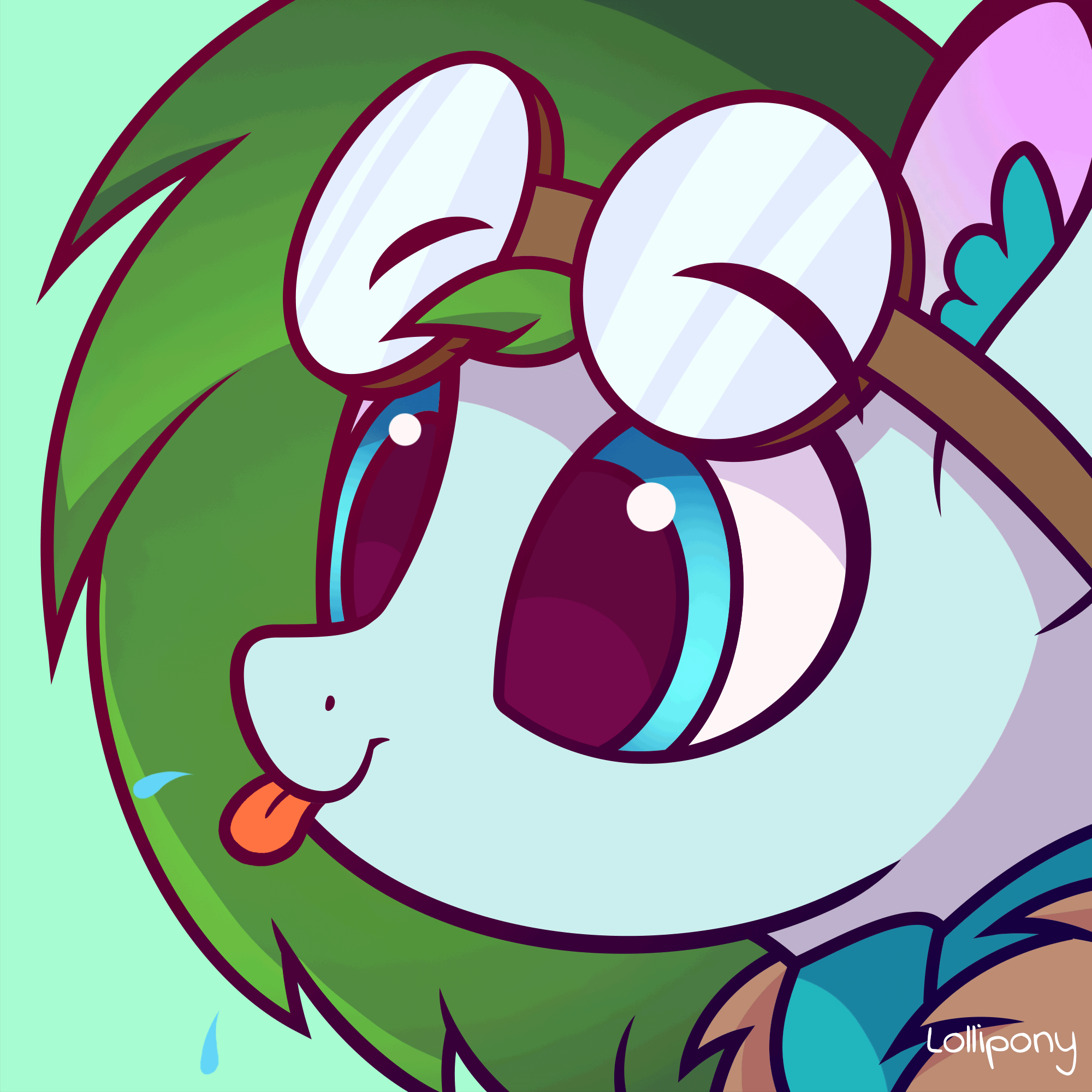Size: 2000x2000 | Tagged: safe, artist:lollipony, part of a set, oc, oc only, oc:gryph xander, species:pegasus, species:pony, animated, clothing, cute, ear fluff, gif, goggles, gradient hair, pbbtt, raspberry, scarf, solo, tongue out, ych result