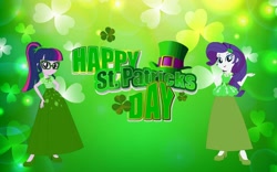Size: 1024x640 | Tagged: safe, artist:cartoonmasterv3, character:rarity, character:twilight sparkle, character:twilight sparkle (scitwi), species:eqg human, species:human, my little pony:equestria girls, clothing, holiday, humanized, long skirt, saint patrick's day, skirt