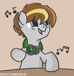 Size: 1200x1239 | Tagged: safe, artist:redpalette, oc, oc only, oc:evershade, species:earth pony, species:pony, headphones, male, music, music notes, smiling, solo, stallion